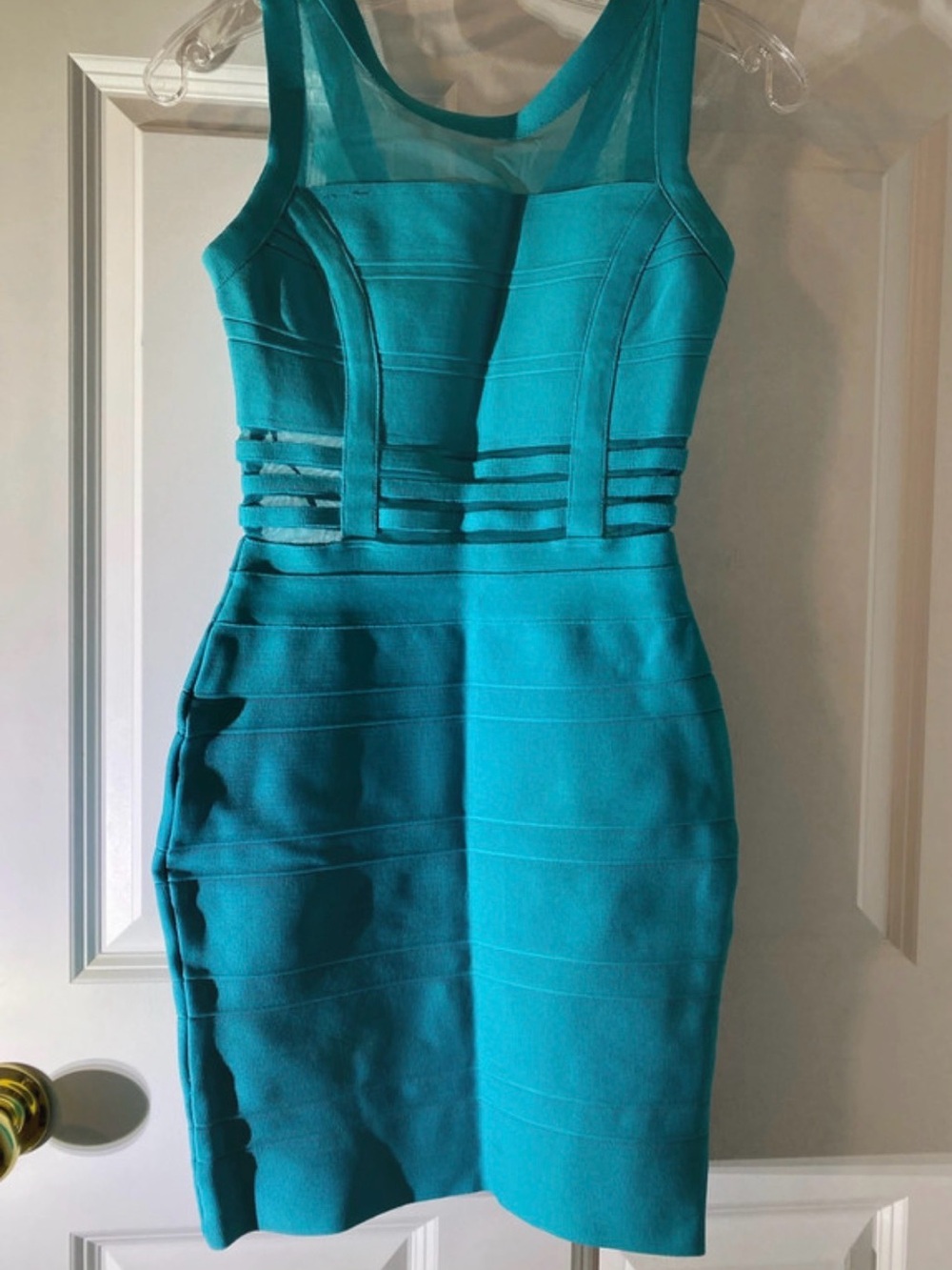 Forever 21 Teal Sleeveless Bodycon Dress with Sheer Yoke